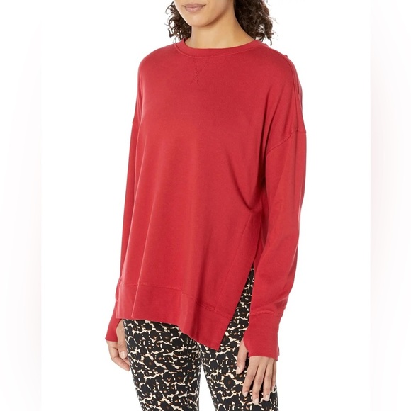 Sweaty Betty After Class Split Sweatshirt side slit long sleeve crew neck red XS - Picture 1 of 11